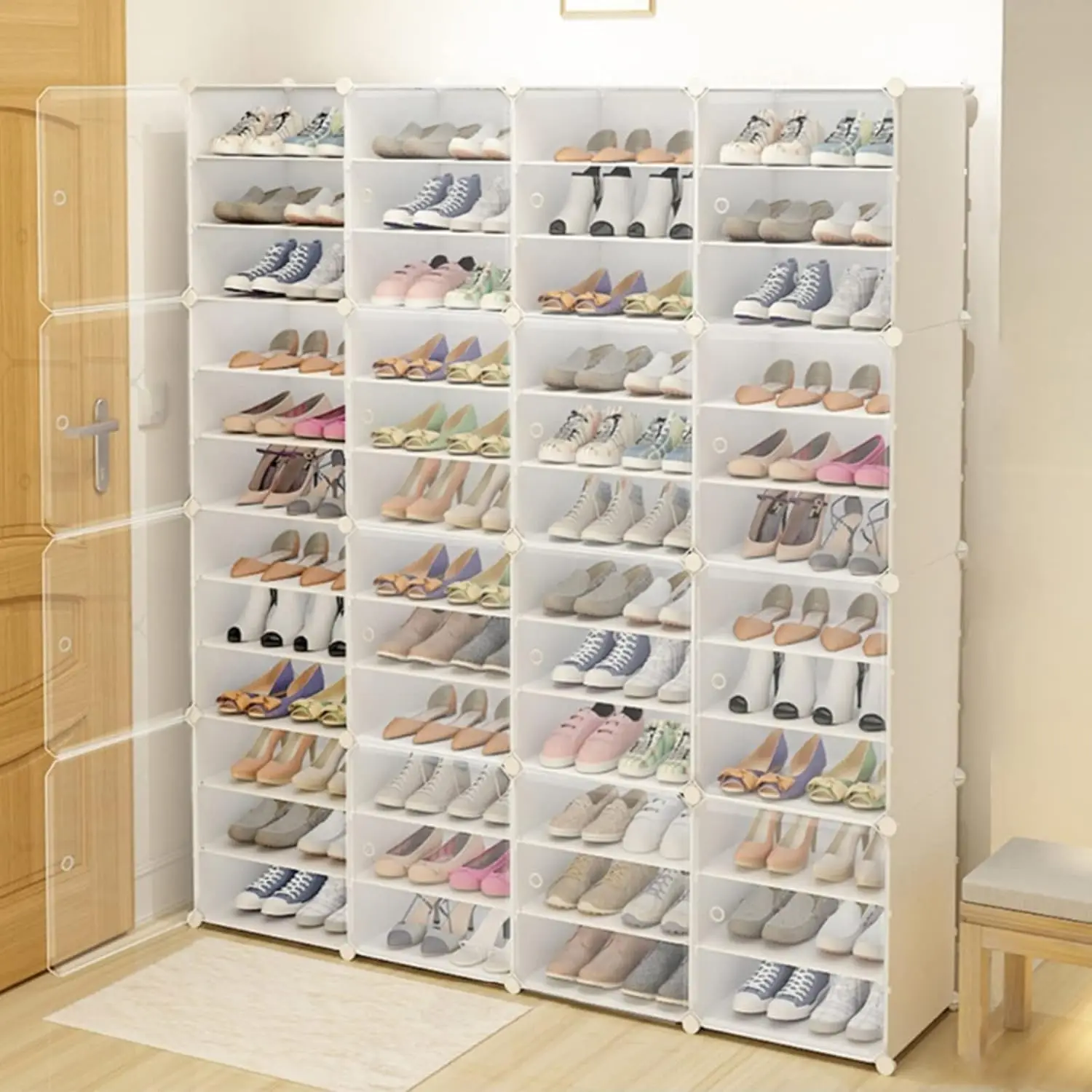 96 Pairs Shoe Storage Boxes clear Stackable Shoe Container Organizer Sneaker Display Case Freely Combinable Shoe Organizer Cubby