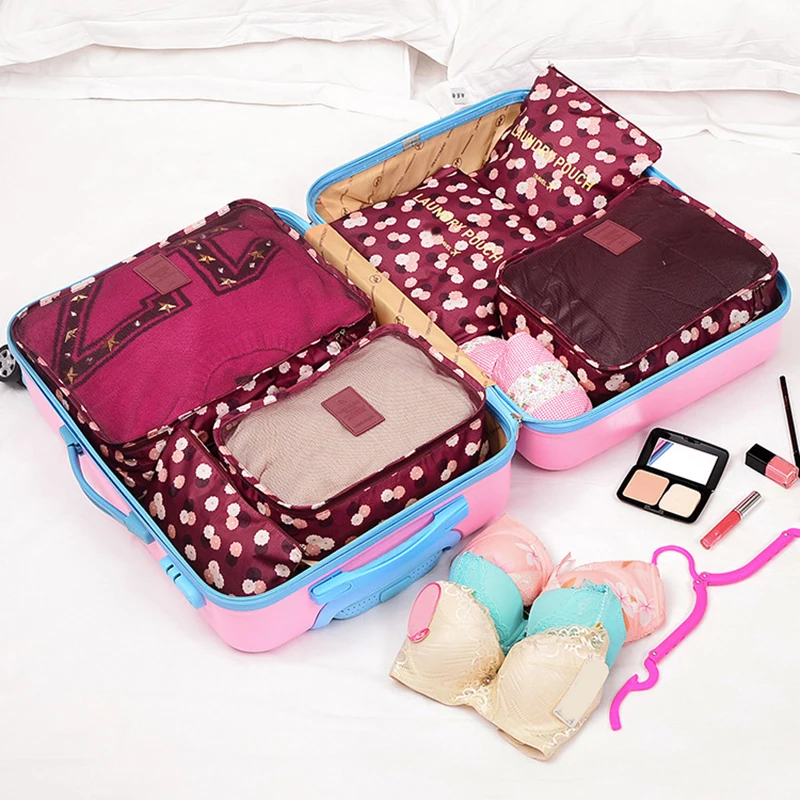 6pcs Travel Organizer Set Suitcase Storage Bag Portable Clothes Underwear Shoes Cubes For Travels Makeup Bags Luggage Organizers