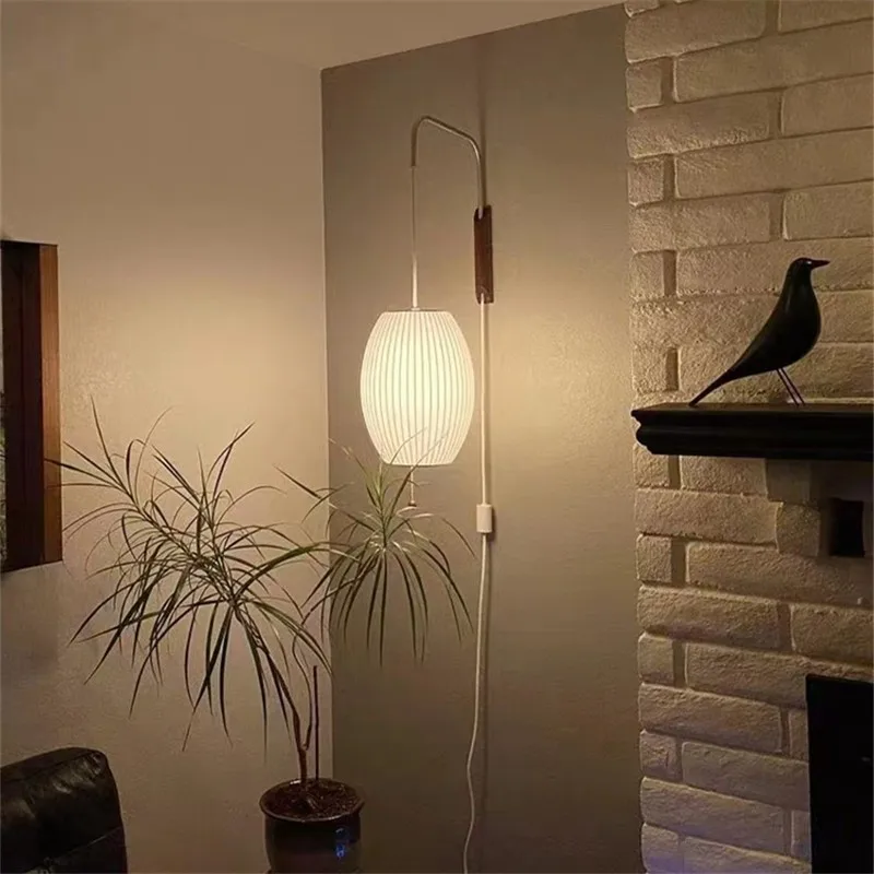 Lámpara de pared de burbujas Nelson E27, lámpara de pared de seda japonesa para sala de estar, pared decorativa, estudio, pasillo, dormitorio, luz de noche