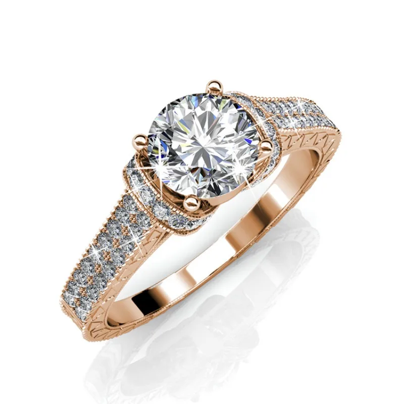 

Daisini Wedding Ring with Swarovski Crystals for Women Classic Rose Gold Color Fashion Engagement Design Shining Luxury Jewelry