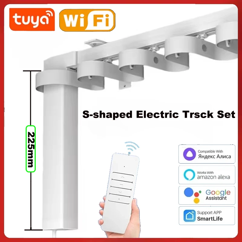 Tuya WiFi Zigbee Smart Curtain Motor S-Wave Ripple Fold Electric Track with Cornice Rail Rod Compatible with Google Alexa