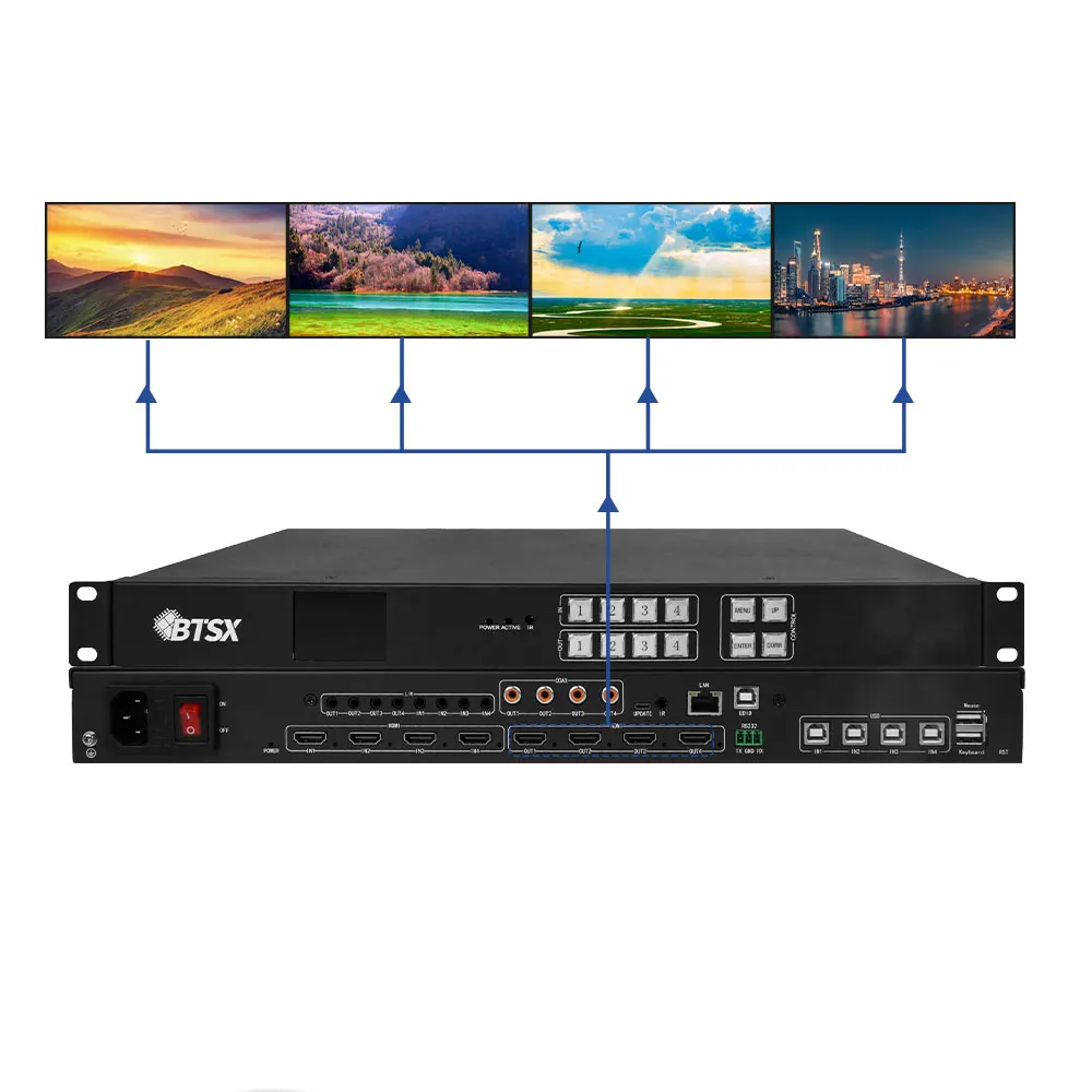 X BIT-VWC-U1-MD404Ma 4K60 AV Processor: 4x4 HDMI, Splicing Matrix + Window Roaming + KVM, for Command/Monitoring/Meeting
