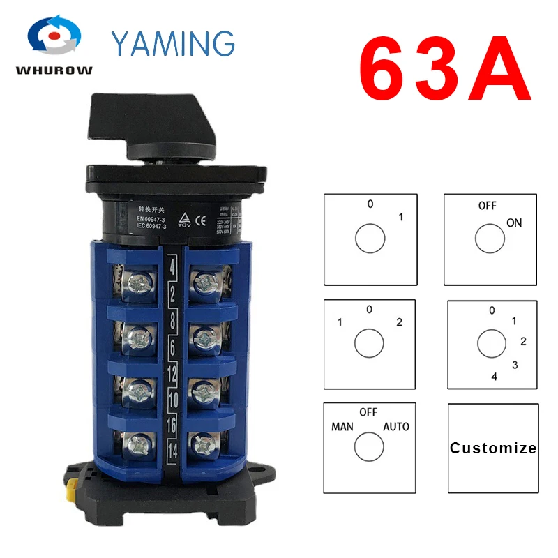 

LW26-63 DIN Rail Mounted Multi Position Rotary Cam Switch 690V 63A 4 Pole Universal Changeover Cam Switch YMW26 LW28