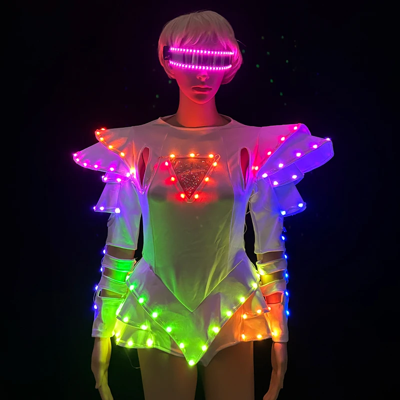 New Glowing Party Dancing Dress Women Girls Colorful Light Costumes Clothes App Controller Luminous Dance Costume