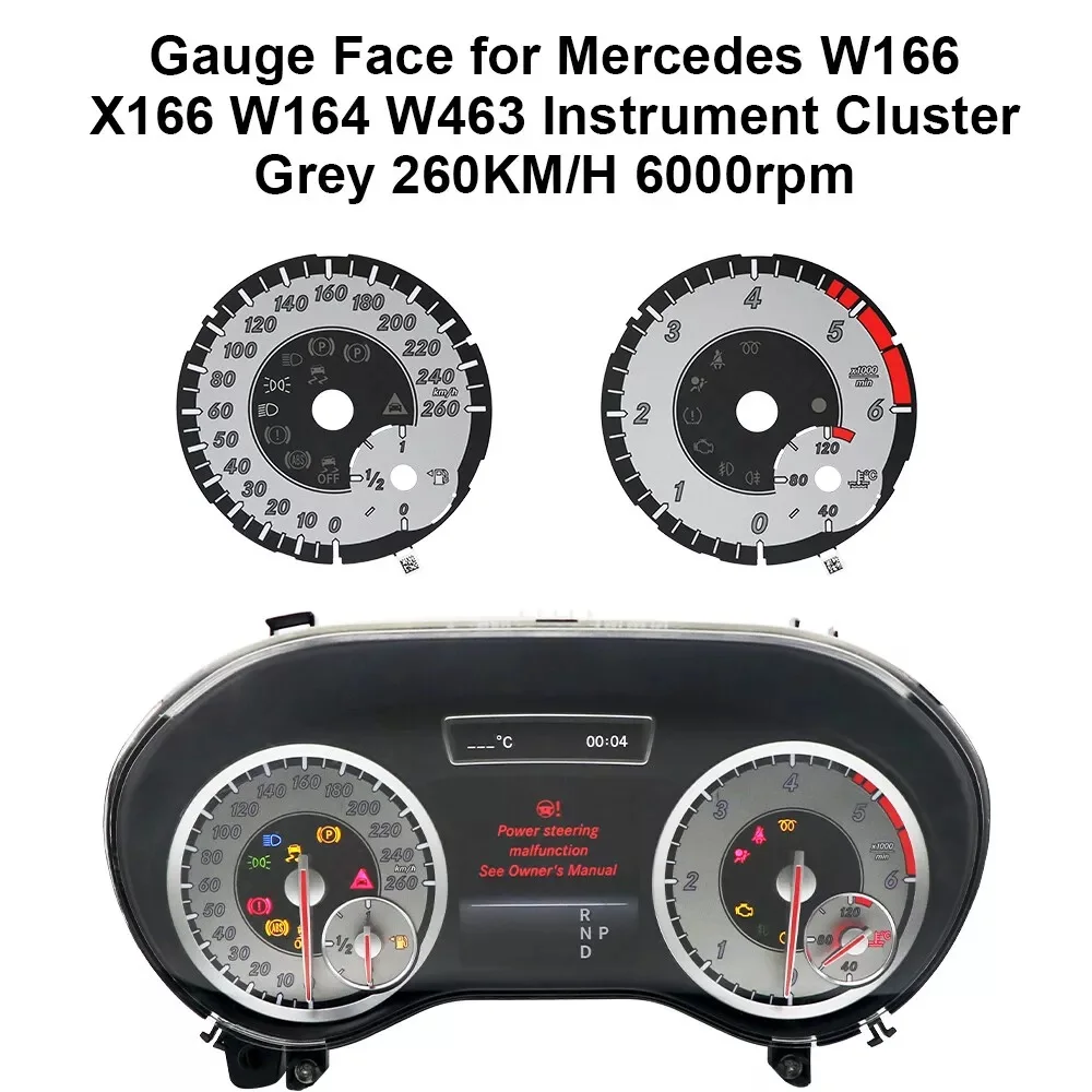 260KM/H 6000rpm / 8000rpmGauge Face for Mercedes W166 X166 W164 W463 GL350 GL450 ML350 ML450 Instrument Grey
