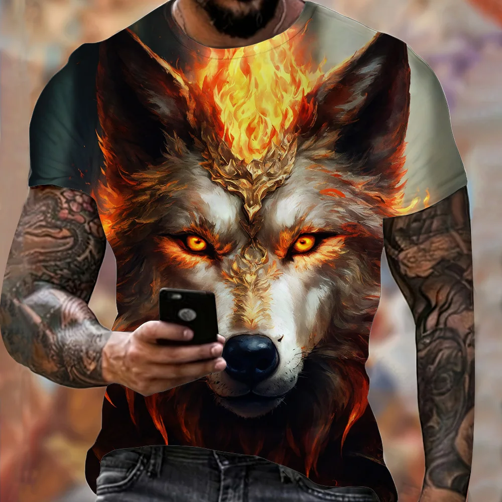 

Футболка с графическим принтом животных в стиле Харадзюку, модная летняя дышащая мужская одежда с коротким рукавом и рисунком волка, 2024