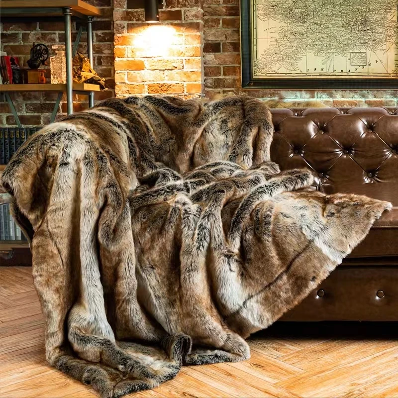 

European Luxury Faux Fur Blankets For Beds Double Layer Fluffy Soft Warm Home Decoration Imitated Fox Fur Mink Throw Blankets