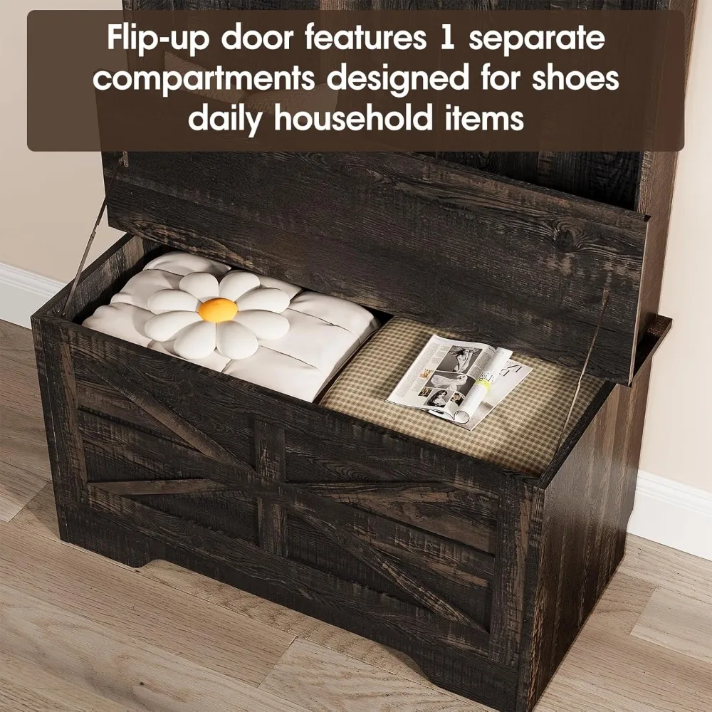 مقعد تخزين مع رف معطف وخزانة، منظم مدخل 71 بوصة، غرفة الطين 4 في 1 ومقعد وحل تخزين