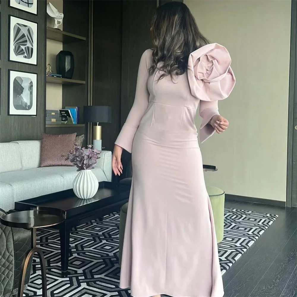 

Платья для выпускного вечера по индивидуальному заказу, высокое качество, квадратный воротник, платье знаменитости с цветком русалки, длинный рукав до щиколотки, вечерние платья