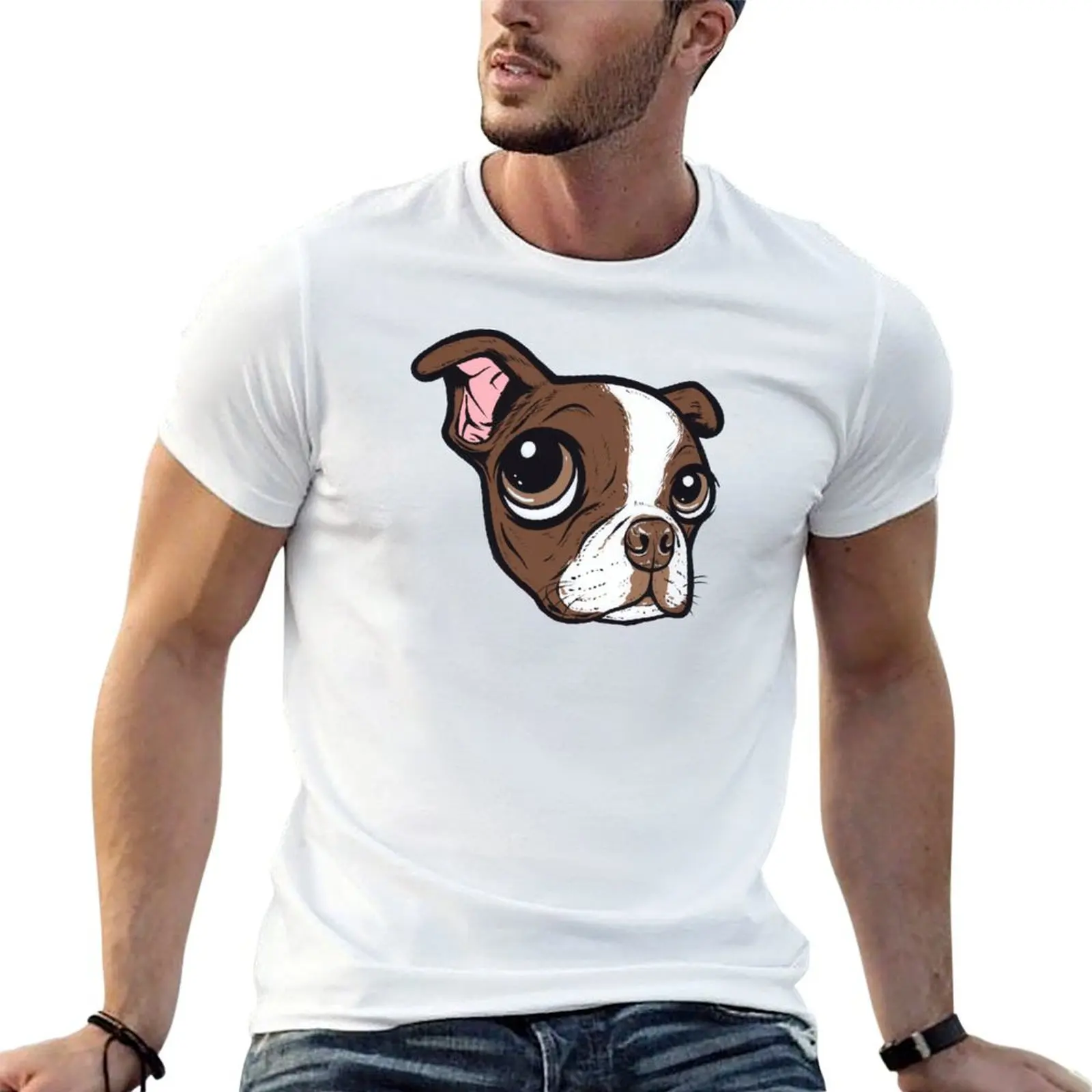 Brown Boston Terrier T-Shirt man t shirt heavy cotton cotton t shirts high quality cotton t shirts man 100% T-shirt