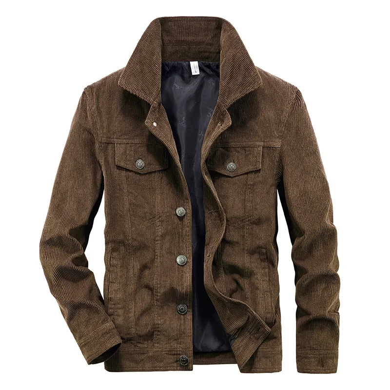 

Autumn Man Jacket American Retro Solid Color Turn Down Collar Male Cargo Coat Single-breasted Long Sleeve Men Outerwear