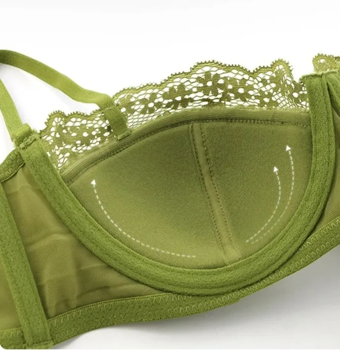 KUCLUT Thin Section Women's Big Breasts Show Small Gathered Breasts Anti-sagging French Sexy Lace Half Cup Beautiful Back Bra