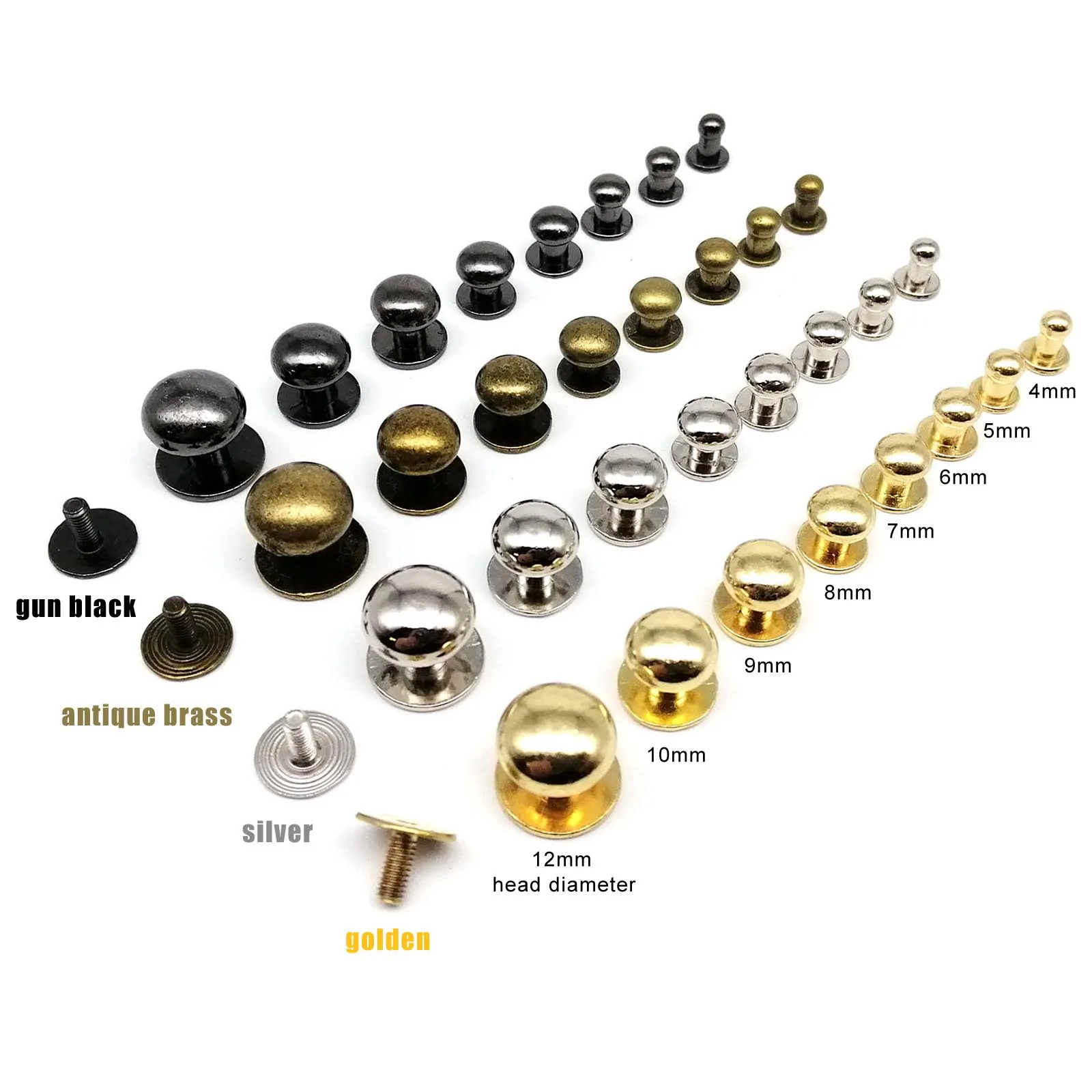 20 шт., металлическая круглая шаровая головка из цинкового сплава, кожаная сумка для рукоделия, кошелек, ремень, Chicago, завинчивающаяся задняя часть, заклепка для ногтей, завинчивающаяся шпилька для сосков, пятно