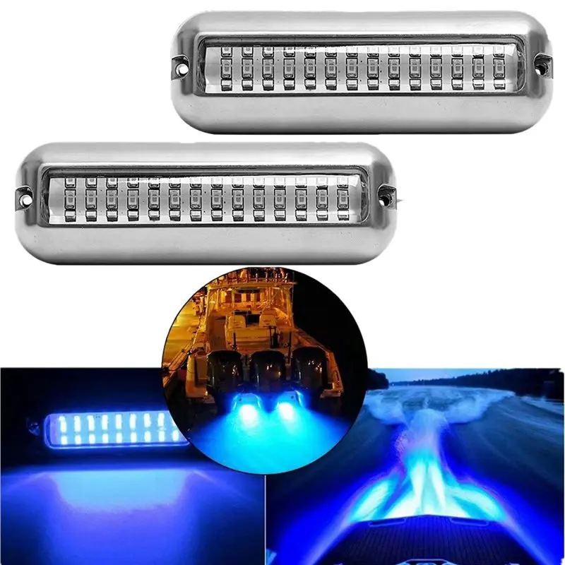 B84B-10Pcs 42LED Boat Drain Light Boat Transom Light Blue Underwater Pontoon Marine Light