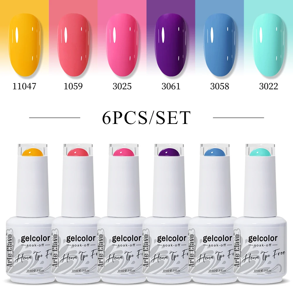 Arte Clavo 6pcs/kit HEMA FREE TPO FREE Nail Gel Polish Kit Gorgeous Color Semi Permanent Full Coverage Soak off UV LED Gel