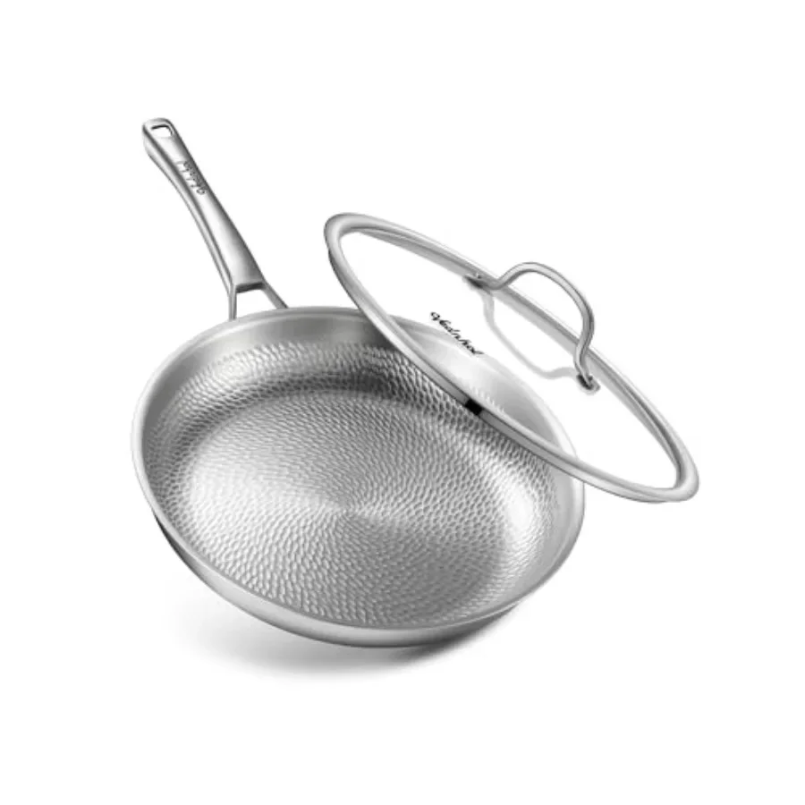 

Titanium Pan, 12 Inch Pure Titanium Hammered Pro frying pan with Lid, Non-Toxic Skillet for Cooking, PFAS/PFOA/PTFE Free Cookwa
