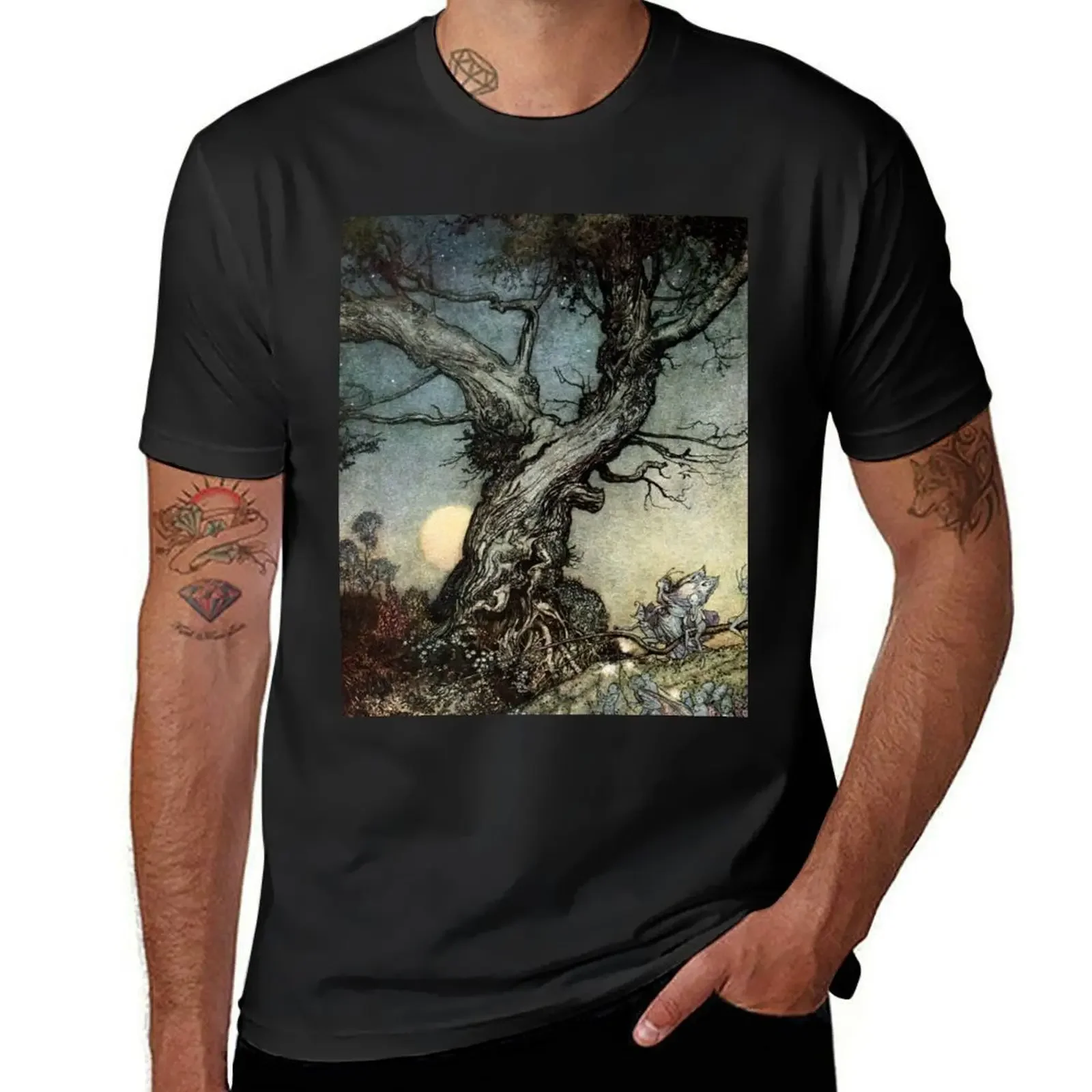 Fairy Folk Tree - Imagina - Arthur Rackham T-Shirt sublime anime clothes rapper graphic tees anime figures Men's clothing