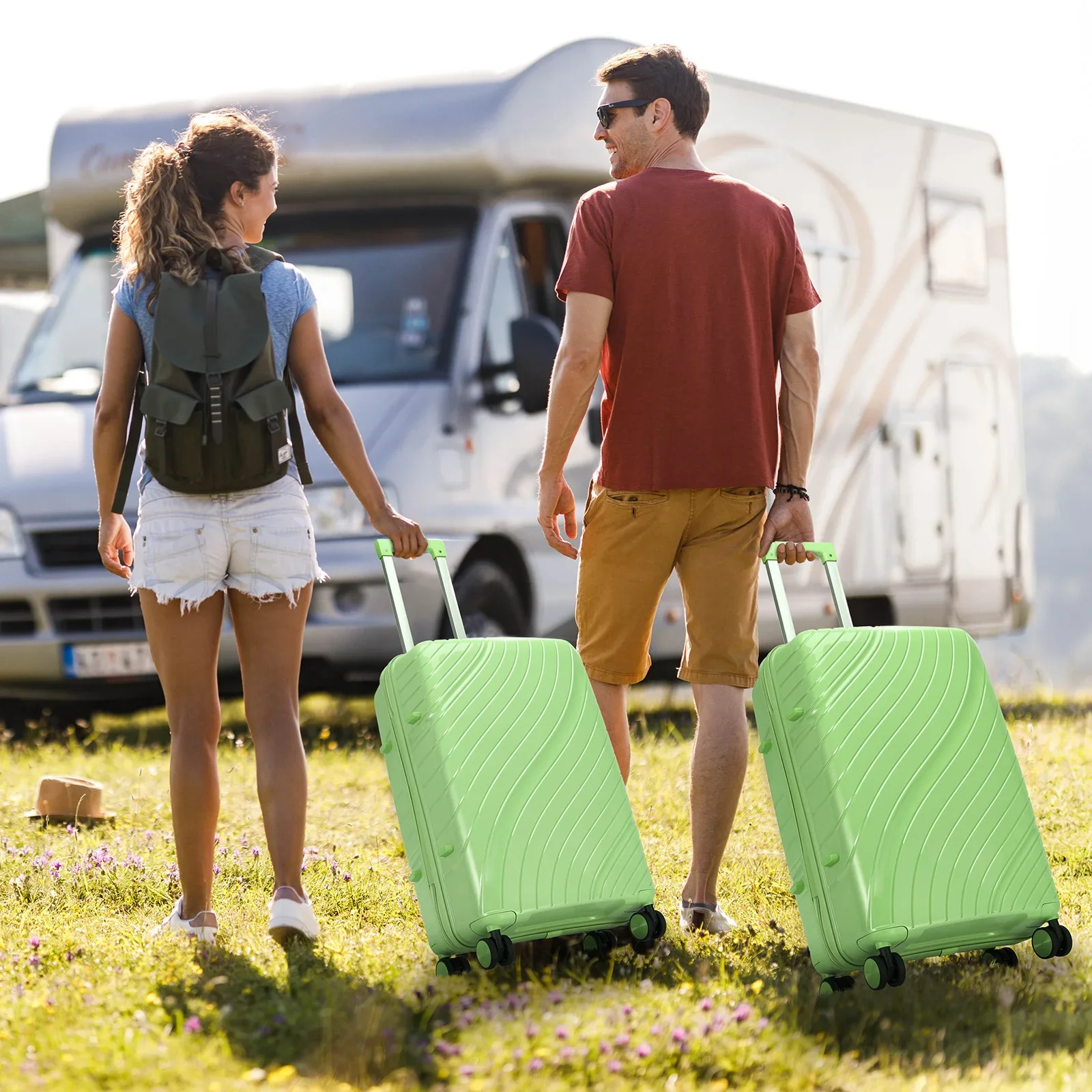 Juegos de equipaje de 5 piezas, juegos de maletas rígidas de PP con bolsas, equipaje de mano a cuadros con ruedas giratorias, cerradura TSA, Lig