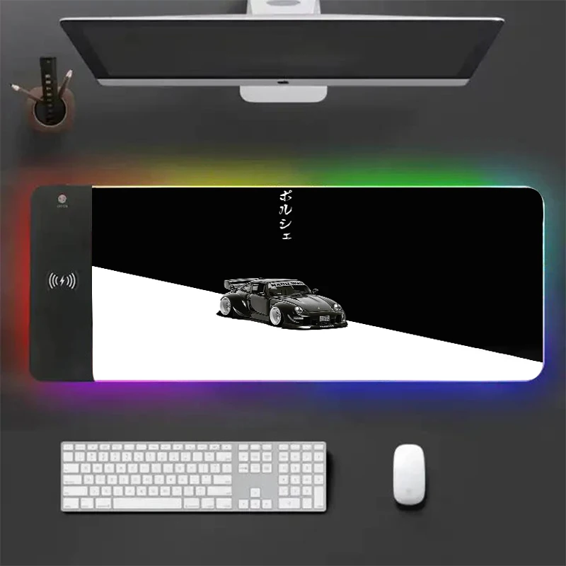 Luxury Car Mousepad Rgb Japanese Sports Car Mouse Pad New Fashionable Wireless Charging Keyboard Mat LED Anti-slip Table Mats