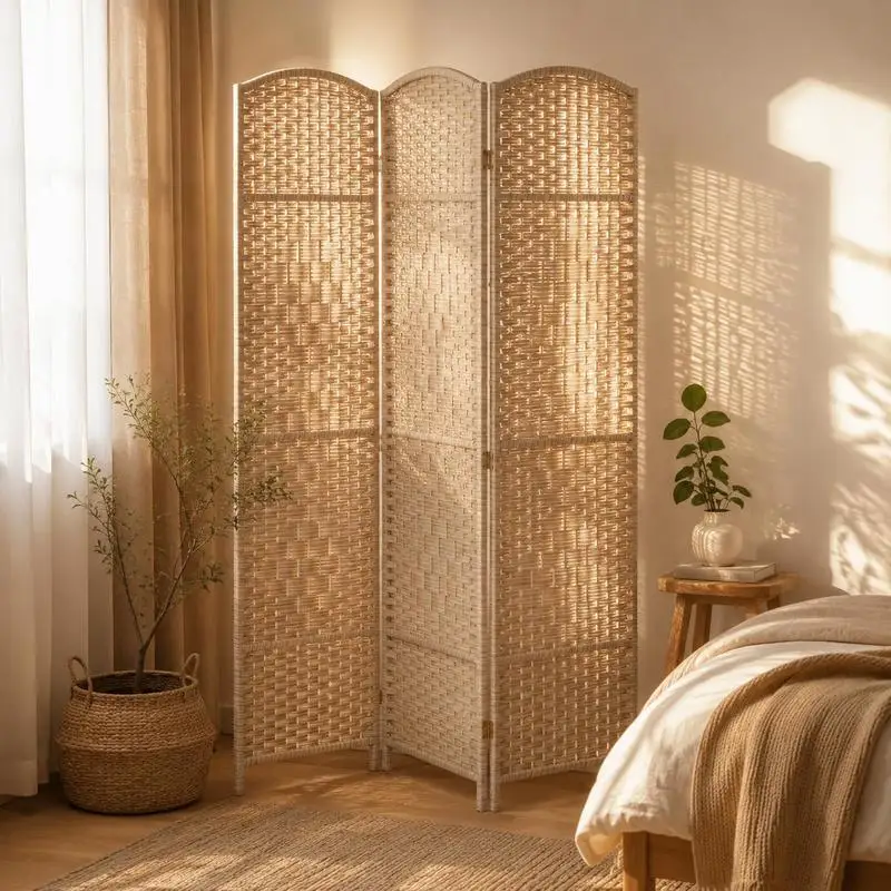 Paravents et séparateurs de pièce en bois, 3 panneaux pliables pour salon et chambre, 135 x 180 cm, chêne