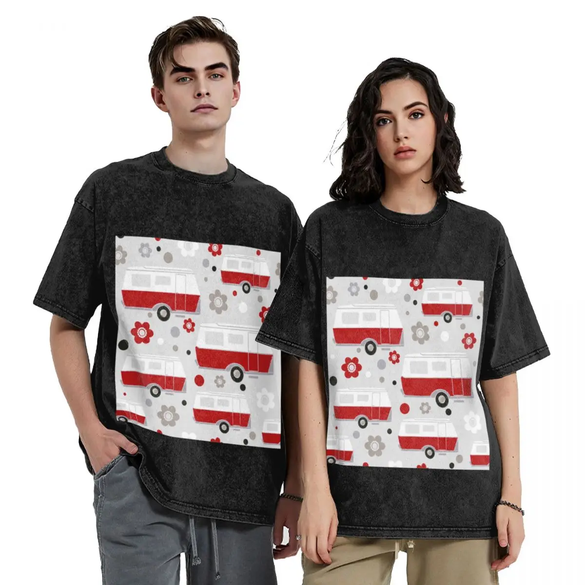 

Vintage Caravan in Red, White and Grey T-Shirt summer clothes fashion shirts animal prinfor boys big and tall t shirts for men