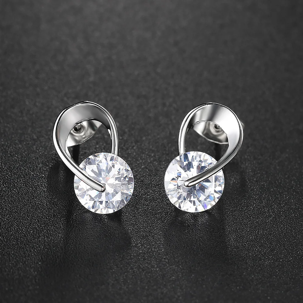 Rotating Stud Earring For Women 9 Shaped Zircon Silver Plated Rose Gold Color Party Daily Fashion Jeweley KAE070