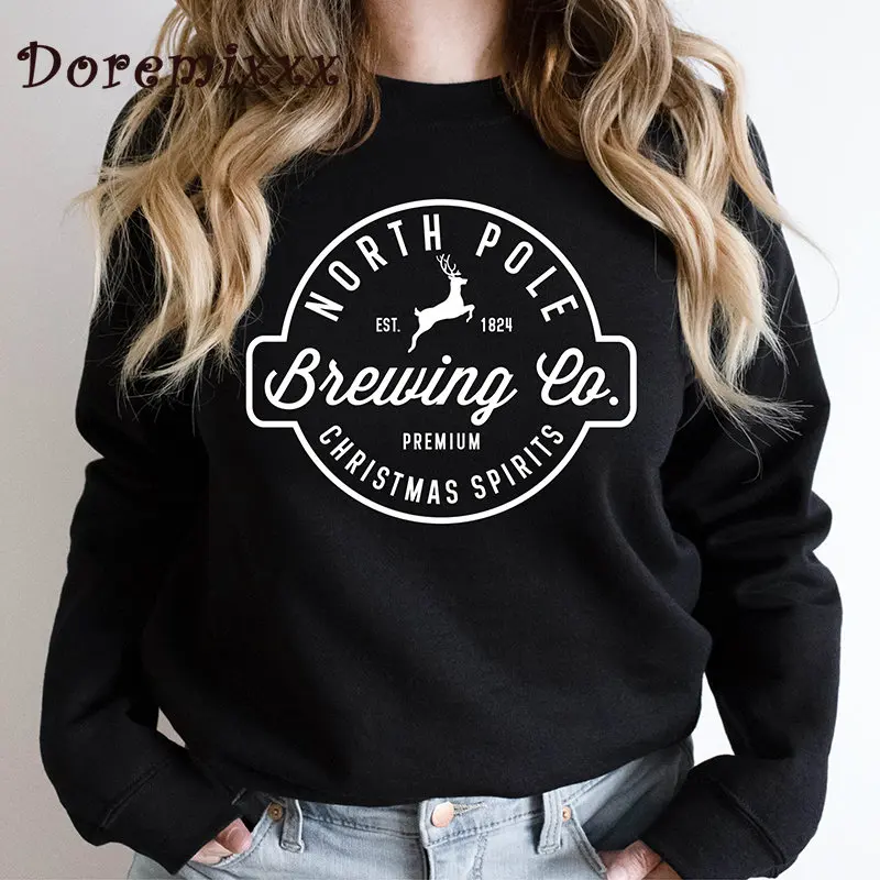 Brewing Co North Pole Women Sweatshirt Vintage Buses Oversized Crewneck cotton Tops Woman Pullovers Unisex Christmas Sweatshirts