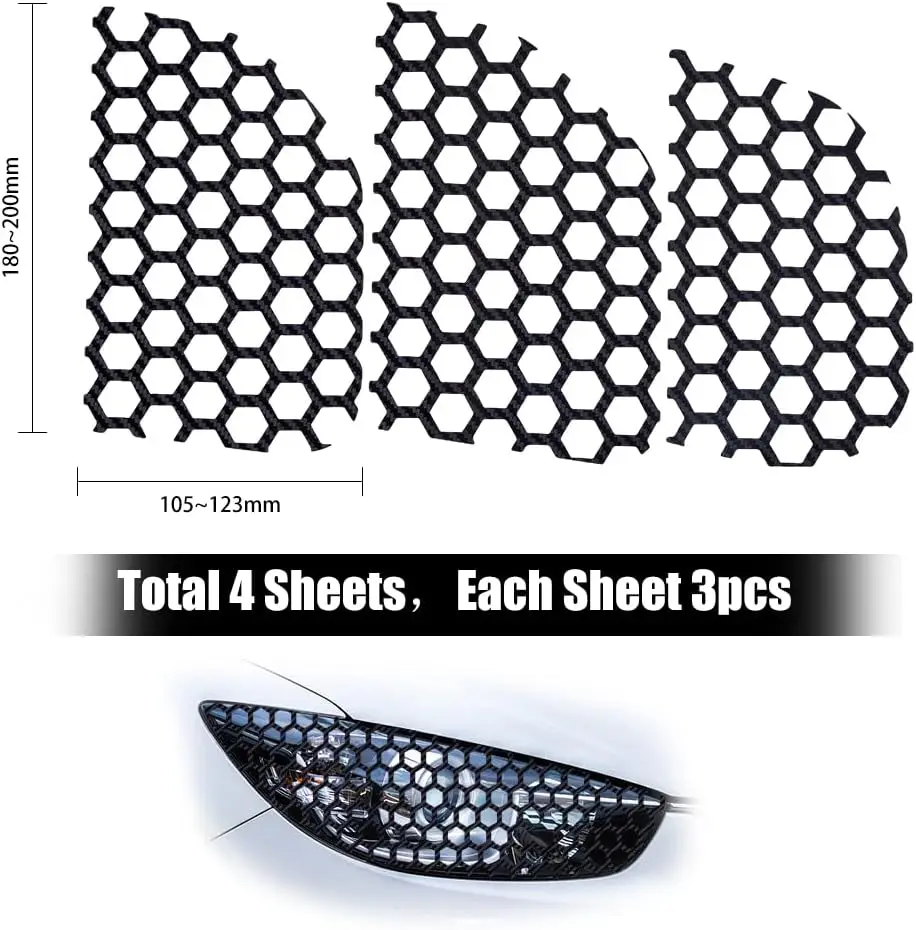 4 Sheets Car Rear Tail Light Lamp Stickers 14.1x8.3 inches Honeycomb Tail Light Lamp Cover Film Fog Light Smoke Film