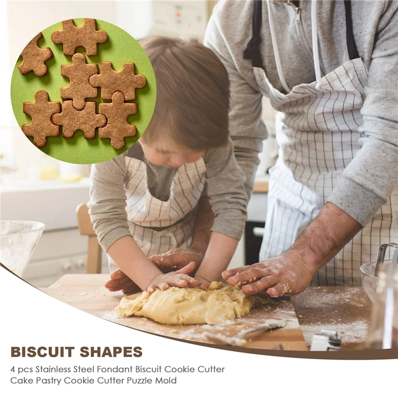 

A23P Stainless Steel Fondant Biscuit Cookie Cutter Cake Pastry Cookie Cutter Puzzle Mold 4 Pcs