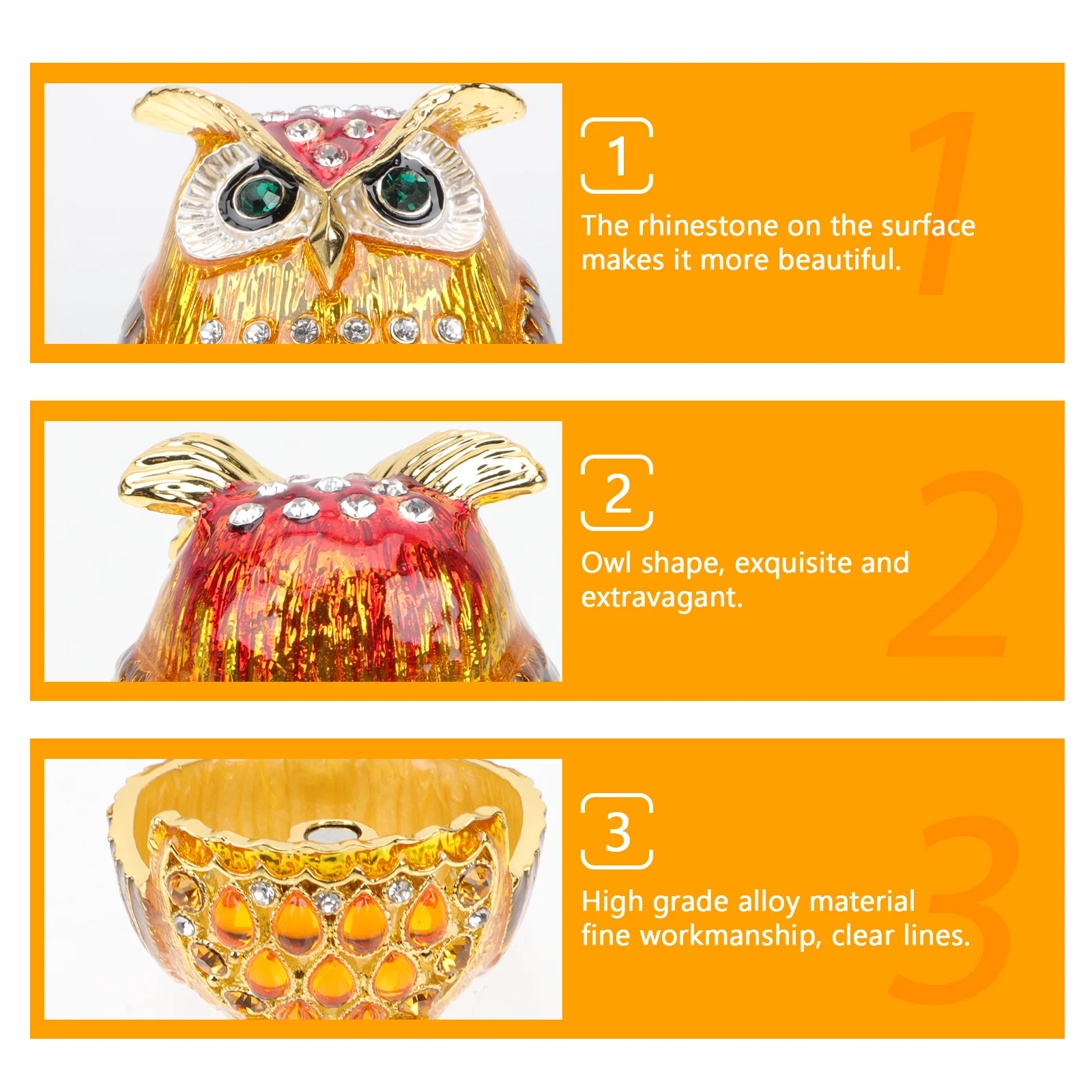 

Alloy Jewelry Box Shiny Decorative Case for Earrings Necklace Storage Owl Adornment Gift Lightweight Premium Small
