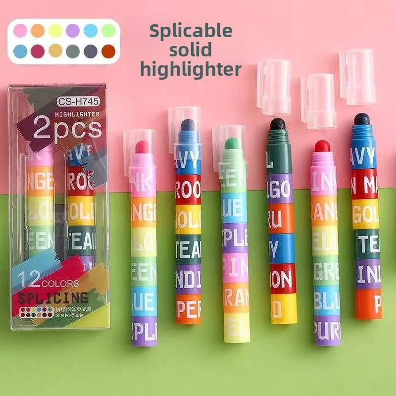 

12 Pcs(6 Boxes) Timeout Solid Highlighters Cute Creative Multi-color Pen Retro Graffiti Pen Color Splicing Accent Markers