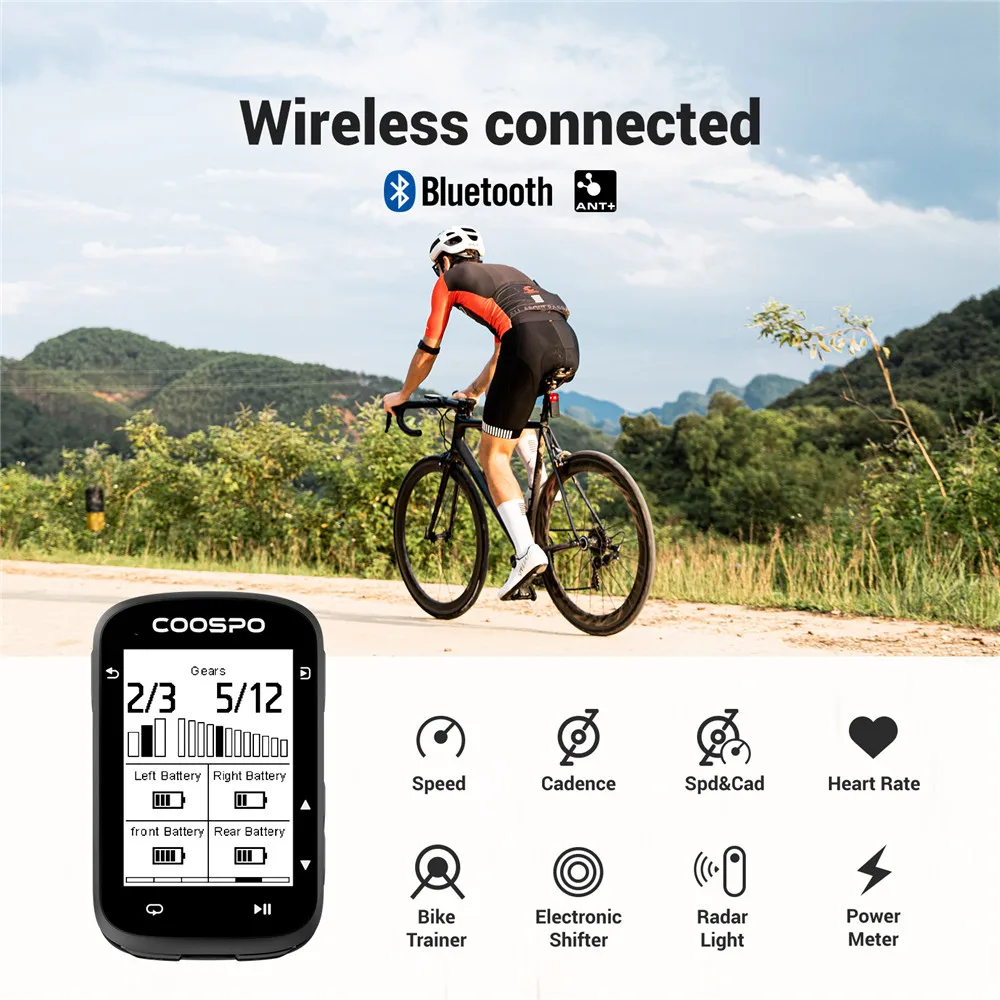 COOSPO CS500 GPS Bike Computer Cycling Odometer Wireless Bicycle Speedometer Route Navigation Cycle Stopwatch ANT+ Bluetooth5.0