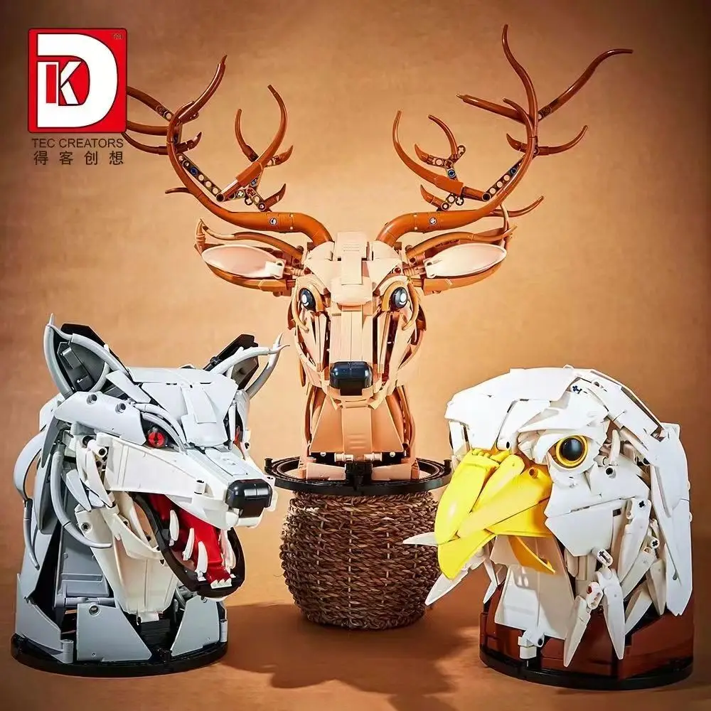 1000PCS Creative Animal Head Wolf Eagle Deer Building Blocks Crafts Collection Desk Decoration Bricks Toys Gift For Adult Kids