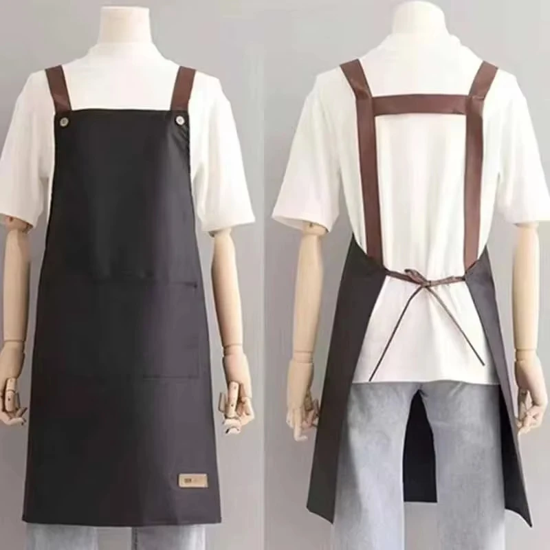Kitchen waterproof and oil resistant apron for men and women cooking, solid color simple hotel work clothes