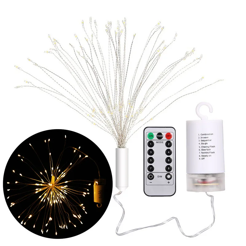 

20Sets Led Fireworks Light Camping Canopy Decorative Light Mantianxing Remote Control 4aa Battery Dandelion Copper Wire Light