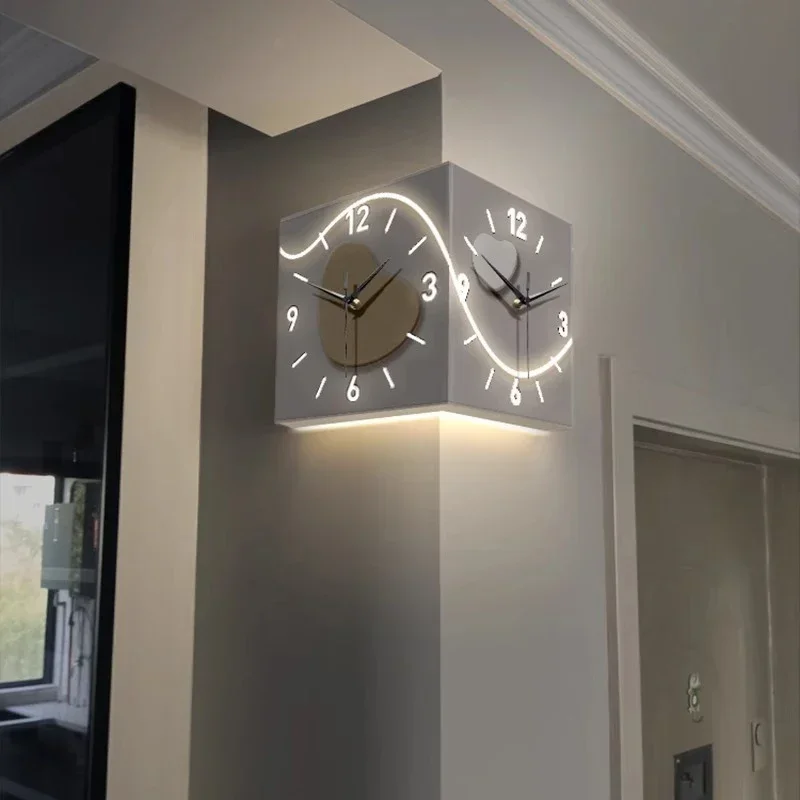 LED Wanduhr Wohnzimmer Wandbild Eck uhren doppelseitige Uhren stille kreative Wand kunst moderne Wohn accessoires