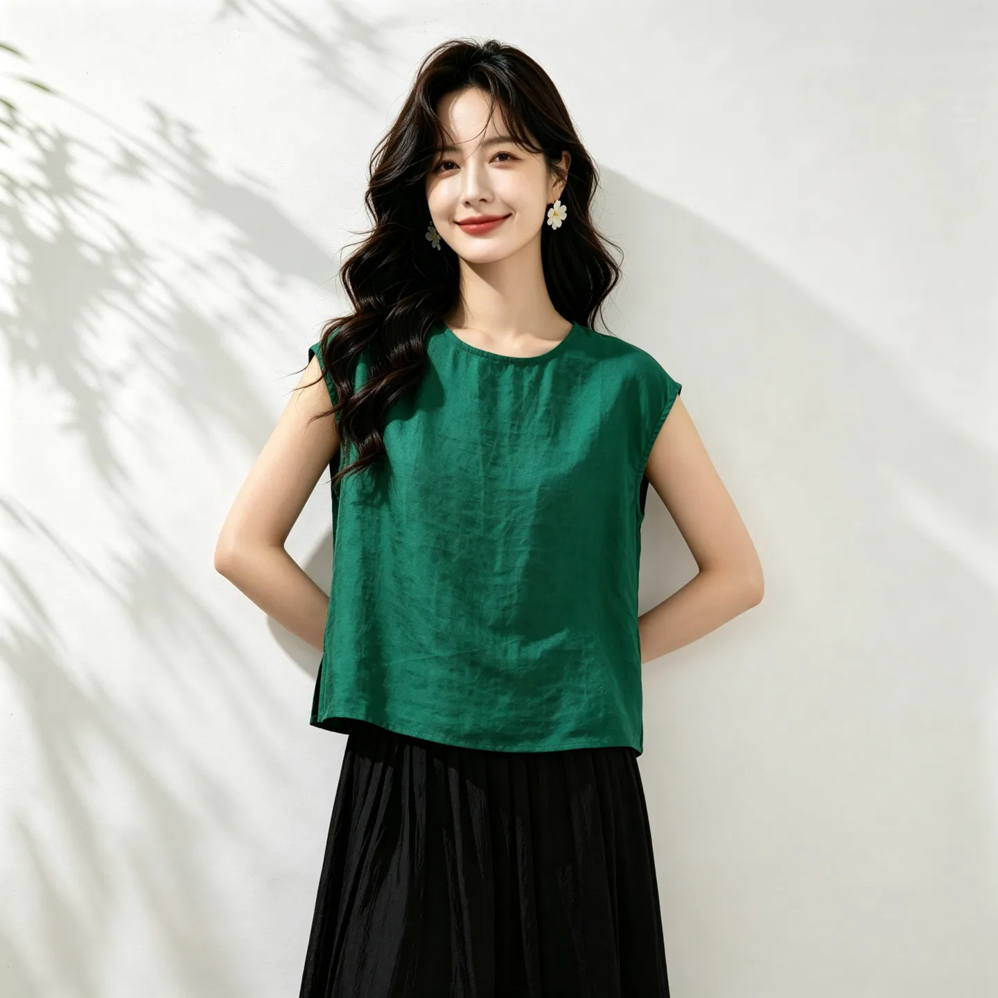 Winsleter-100%Real Silk Watered Gauze Elegant Vest, O Neck Craquelure, Women Retro Commute Loose Vest, 2026 Summer New T67001CC