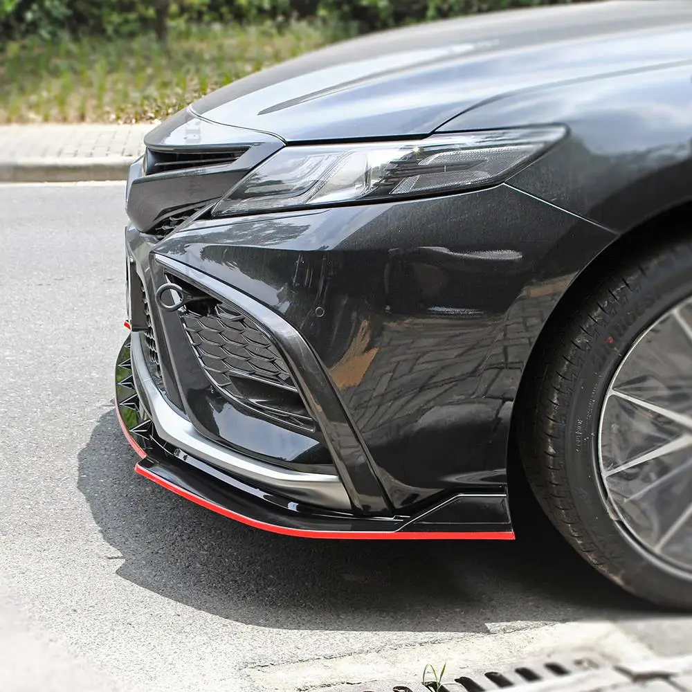 Front Bumper Lip Chin Carbon Fiber Look Body Kit Diffuser Spoiler Deflector Refit Accessories For Toyota Camry 2021 2022 Tuning