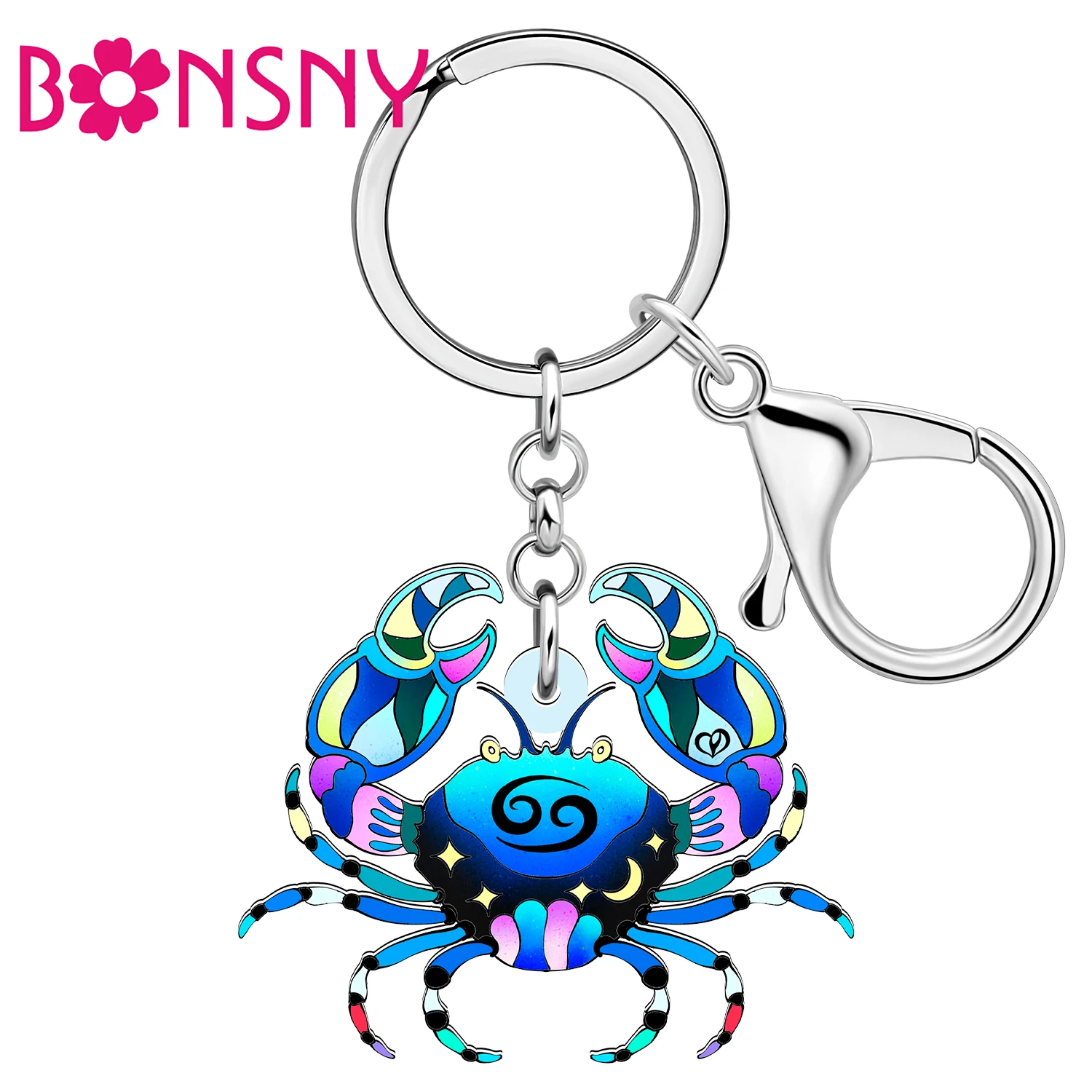 BONSNY Acrylic Cancer Constellation Key Chains Key Chian Novelty Zodiac Jewelry Birthday Gifts For Women Kids Car Bag Decor