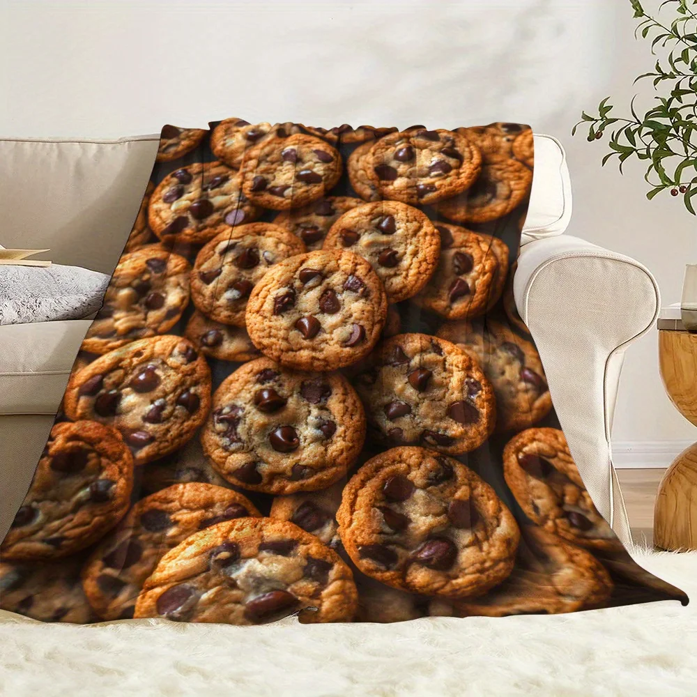 Contemporary Chocolate Chip Cookie Printed Throw Blanket, Soft Warm, for Naps, Camping, Travel, Home & Office Decor