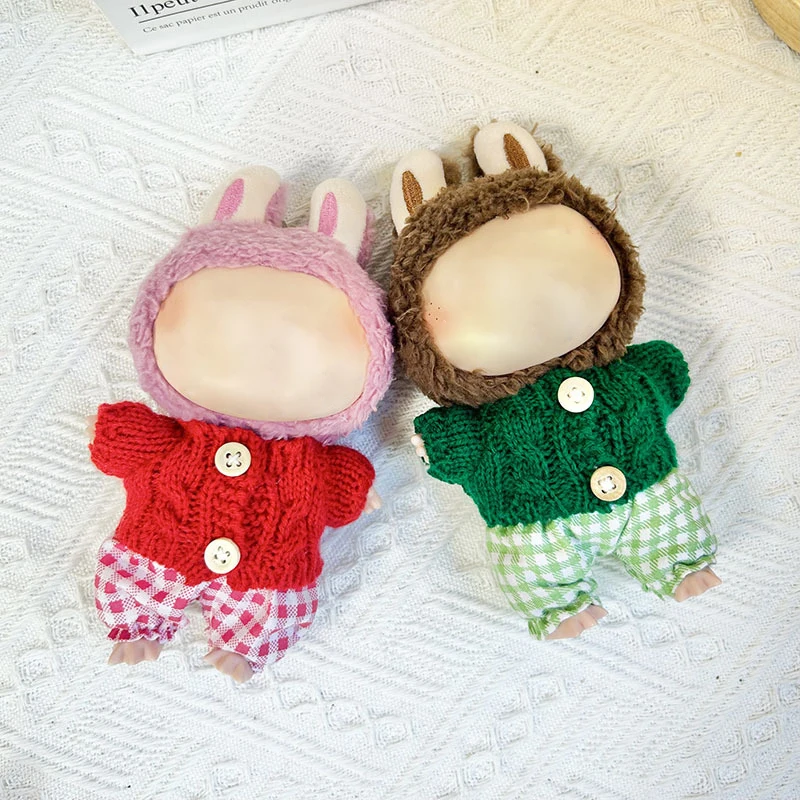 Cute Mini Plush Doll's Clothes Only Clothing Outfit Accessories For 17cm Labubu Dolls Sweater Hoodie Clothing DIY Kid Gift