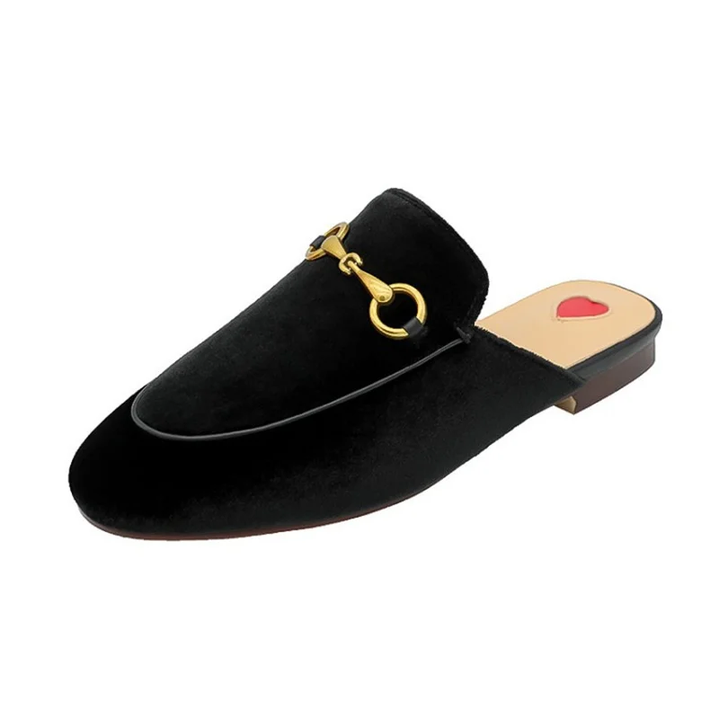 Sandali con fibbia in metallo a testa tonda suola morbida pantofole estive in pelle Slingback muli con tacco basso scarpe eleganti da donna di moda