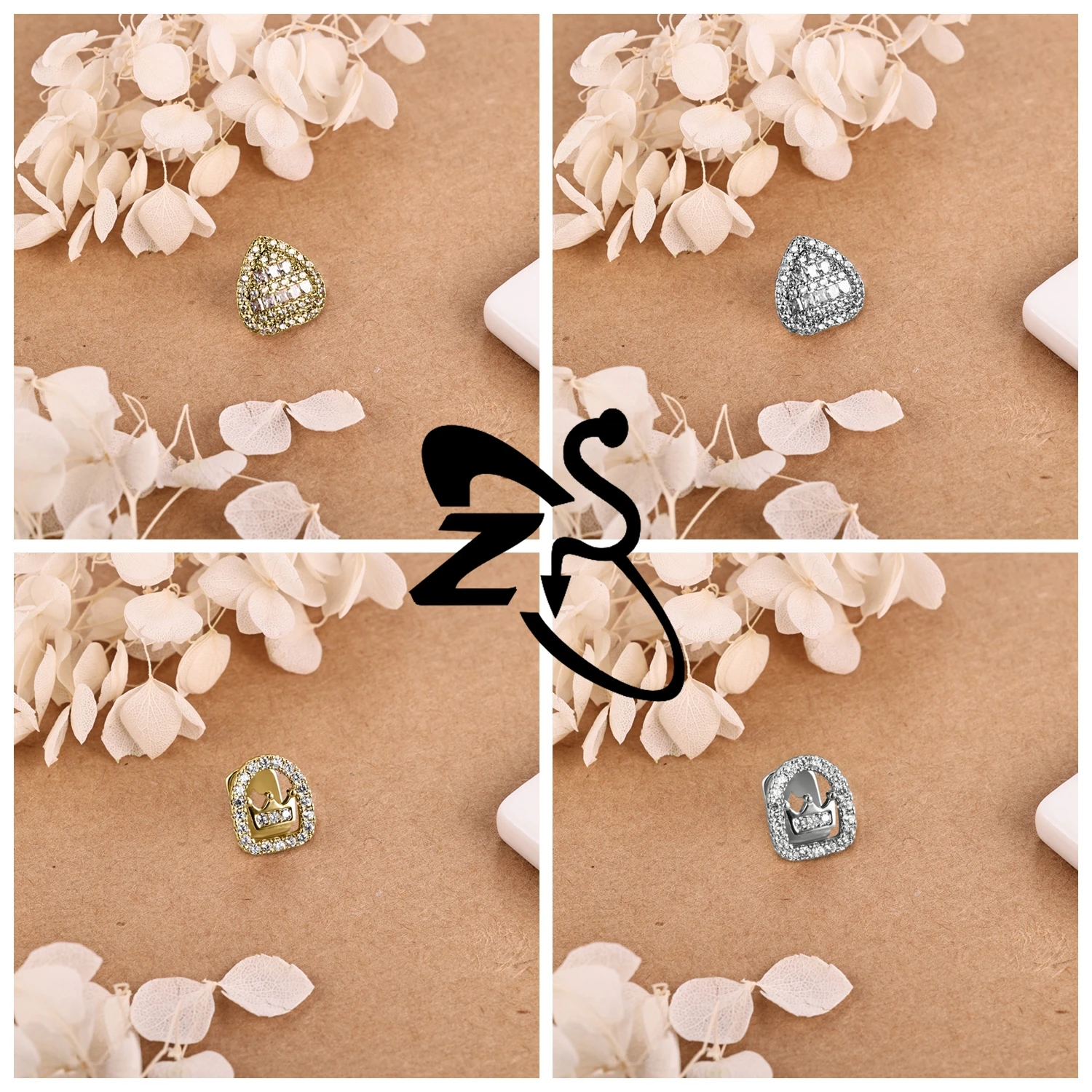 ZS 1 قطعة/مجموعة الهيب هوب مجوفة مطلية بالذهب Grillz الأسنان الديكور شكل قلب الزركون الأسنان كليب مجوهرات عالية البولندية غطاء الأسنان #4