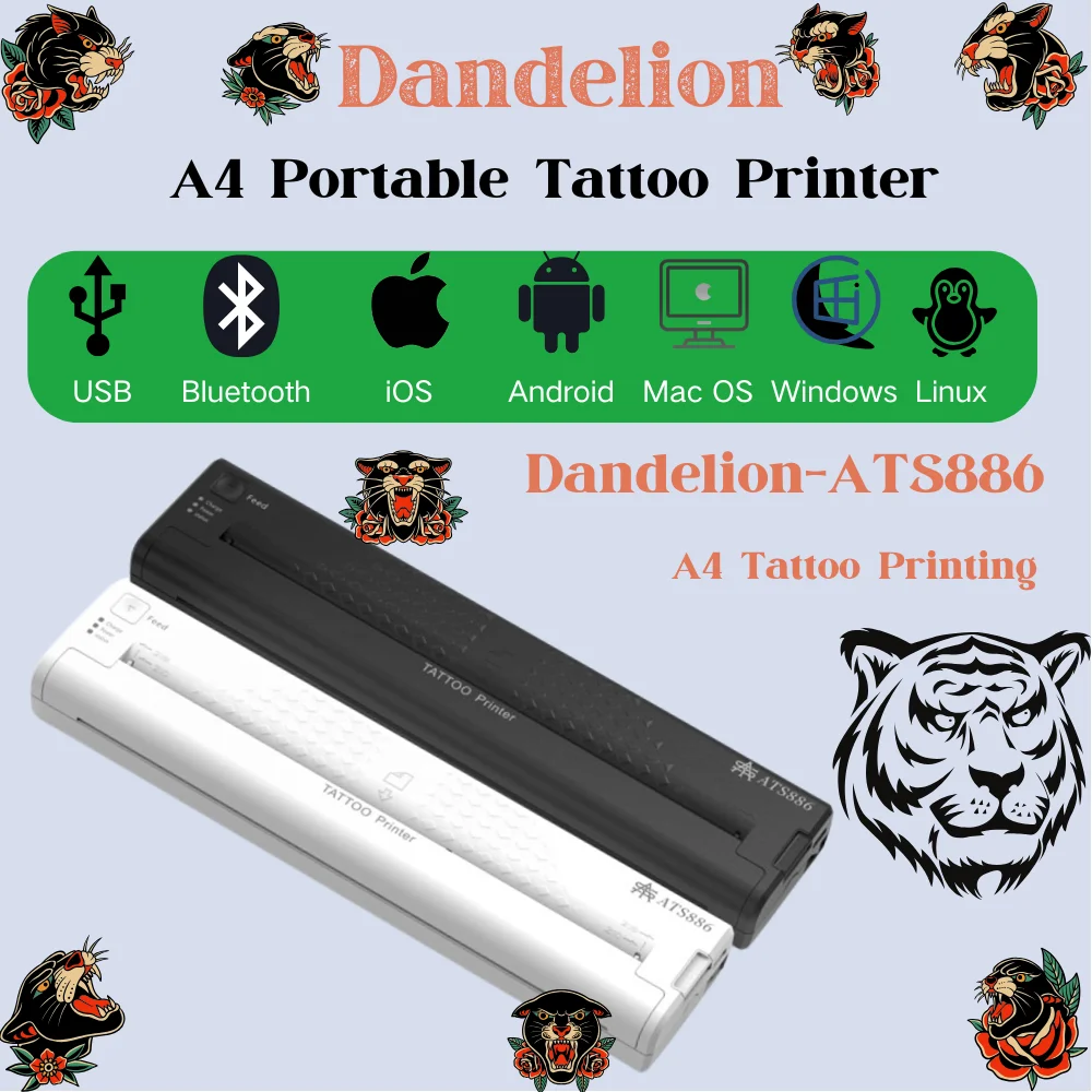 Portable A4 Tattoo Transfer Thermal Printer Mini Light Compatible With Mobile Phone To Print Tattoo Pattern Bluetooth Printer