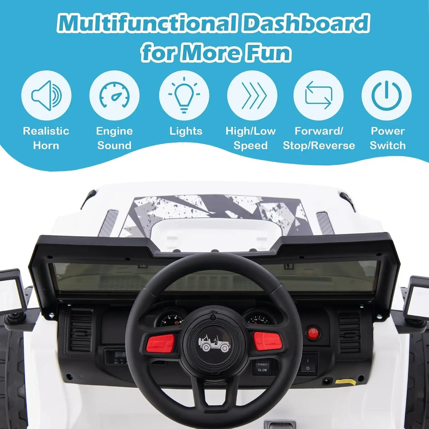 Samochód dla dzieci z pilotem 2.4G, samochody elektryczne na akumulator 12V dla dzieci z 3 prędkościami, wyświetlacz akumulatora, dioda LED