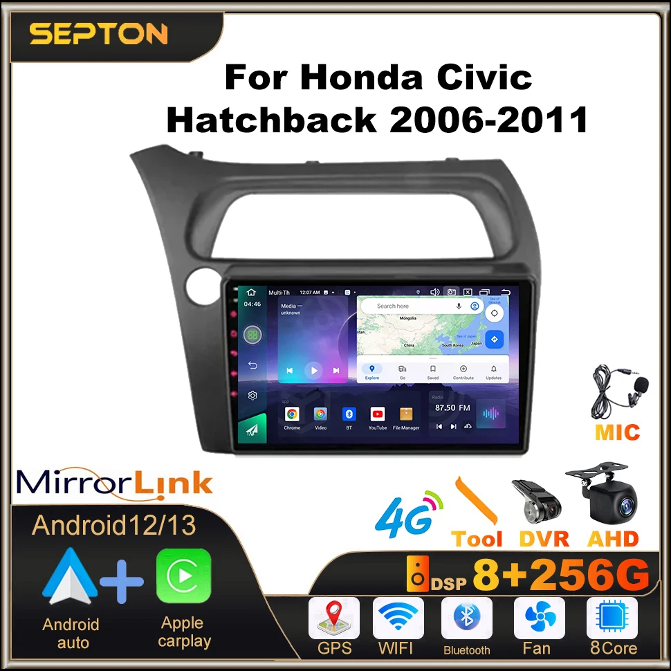 

SEPTON 8+128G Car Stereo Radio For Honda Civic Hatchback 2006-2011 Multimedia Player CarPlay GPS 4G NET 8core WIFI Android 12