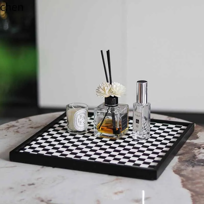 YFY Modern Minimalist Black and White Leather Tray Ornament for   Room Home  Aromatherapy Accessory Storage Tray Decoration