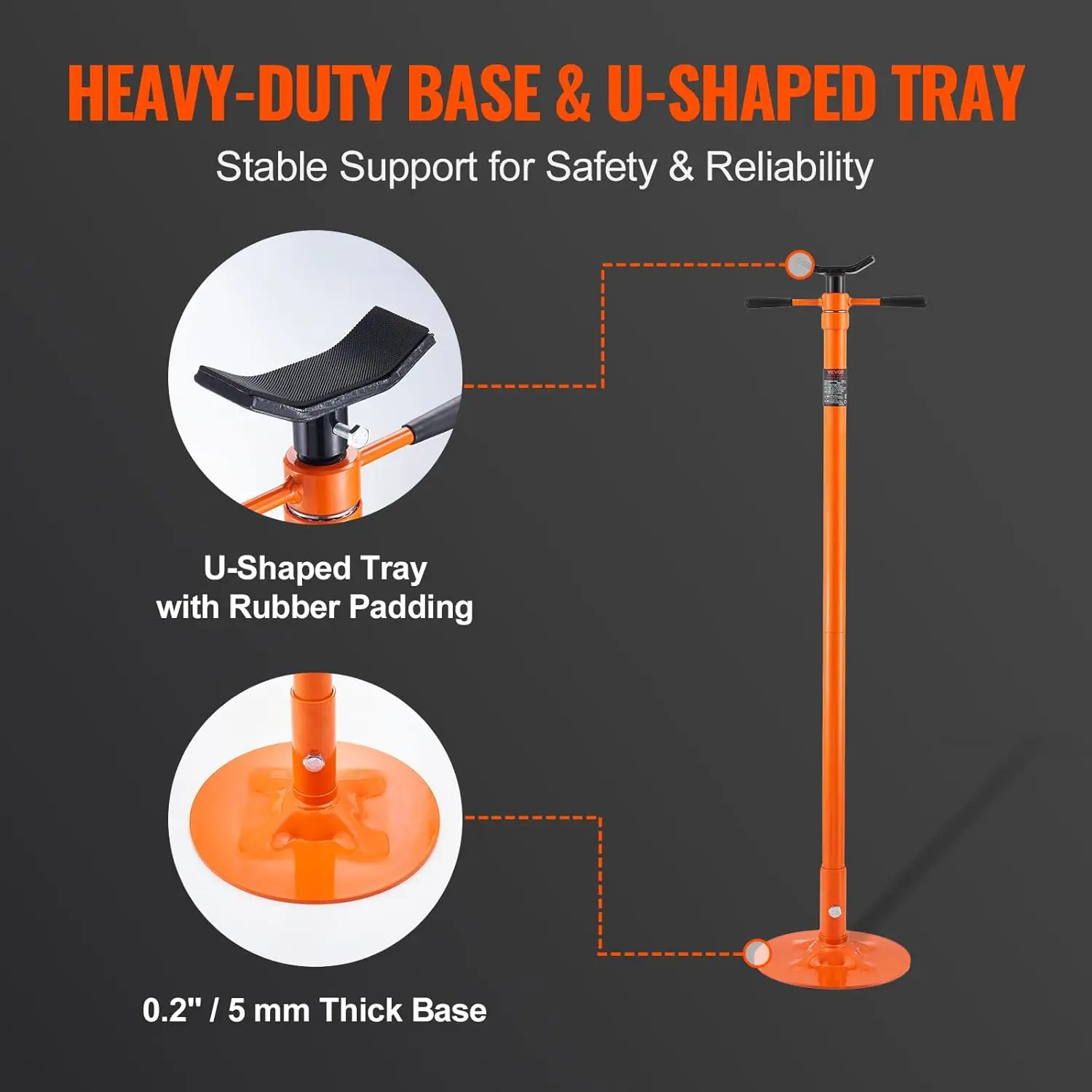 Underhoist Support Stand, 3/4 Ton Capacity Under Hoist Jack Stand, Lifting from 52.8" to 76", Bearing Mounted Spin Handle