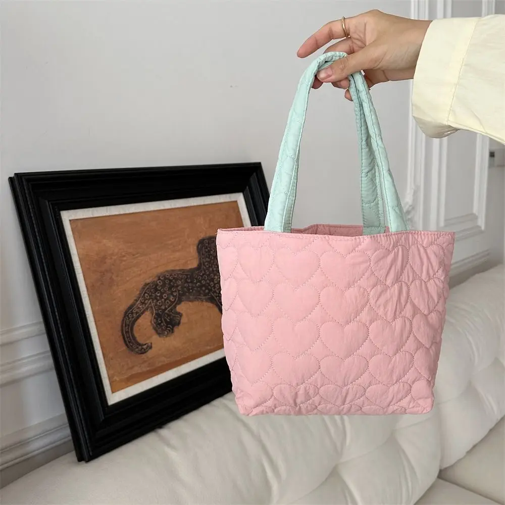 

Portable Korean Quilted Love Handbag Sweet Candy Color Women's Small Handbag Trendy Chic Lovely Lunch Bag Travel