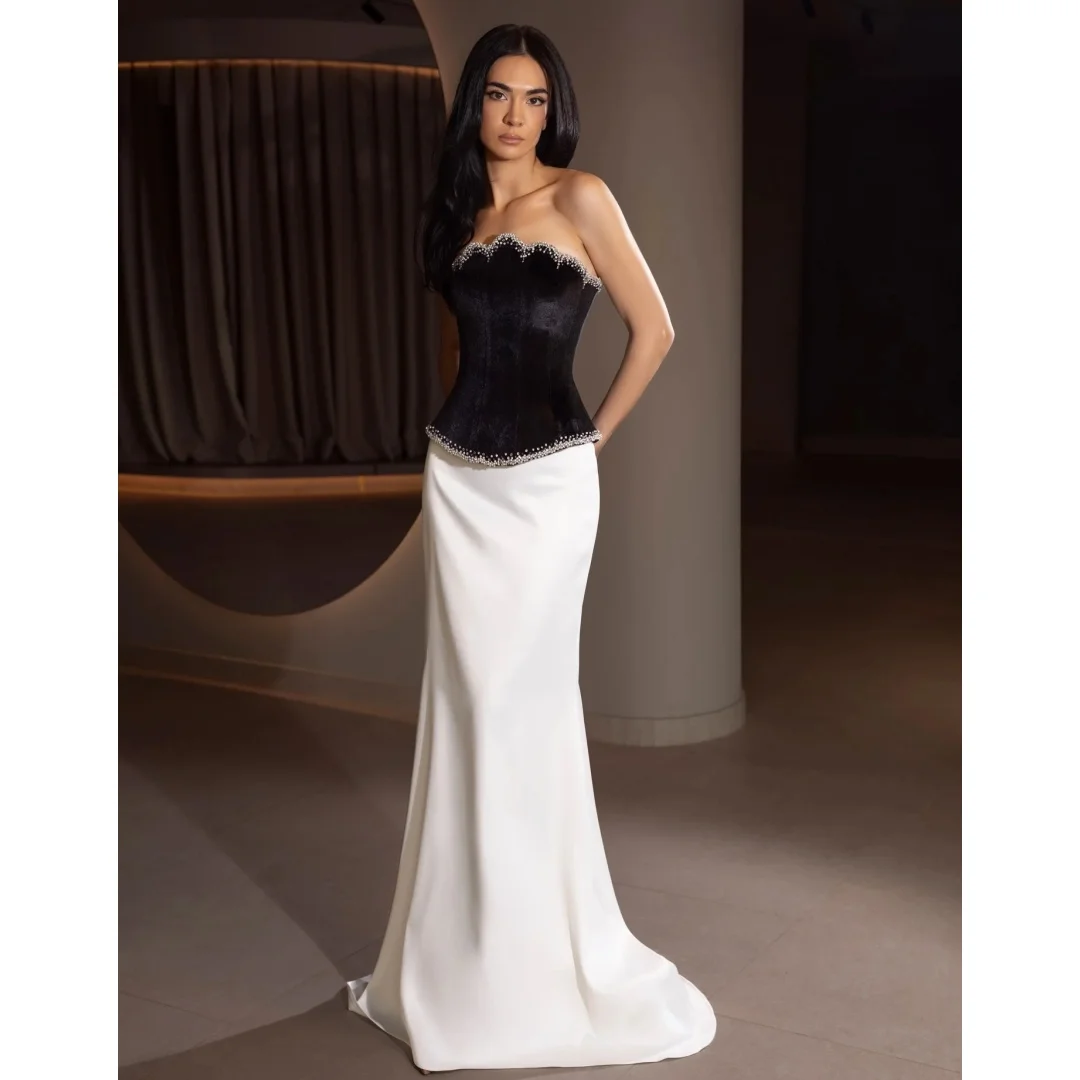 

Элегантные вечерние платья из двух частей: белое и черное, с корсетом, без бретелек, расшитые бисером, роскошные, для выпускного вечера, вечеринок, гала-вечеров, на заказ